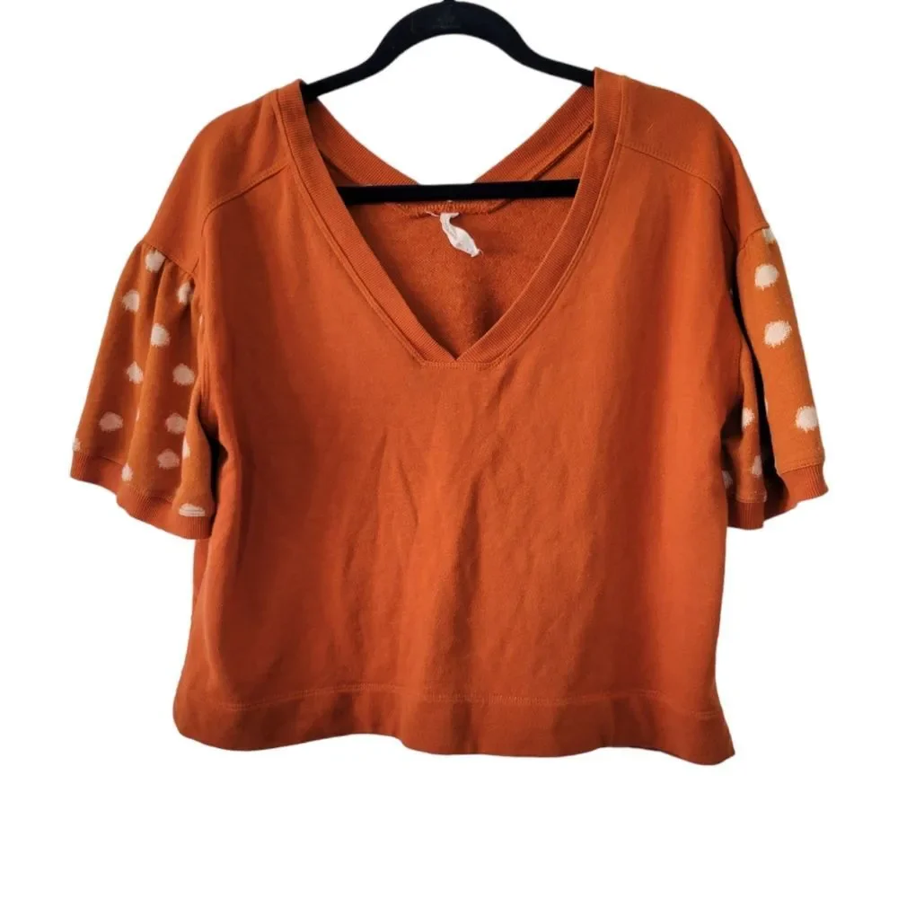 Anthropologie Daily Practice Orange Polka Dot Sleeve Top Size Medium